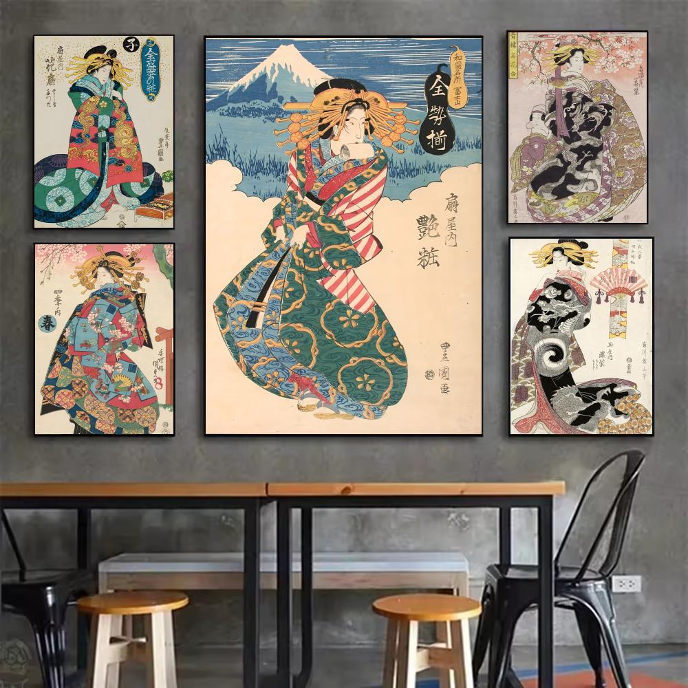 Interior Design Poster - โปสเตอร์เกอิชาญี่ปุ่นย้อนยุค สติ๊กเกอร์ติดผนังแบบมินิมอล ติดง่าย ดีไซน์สวยงามเรียบง่ายสำหรับตกแต่งภายในบ้านอย่างมีสไตล์