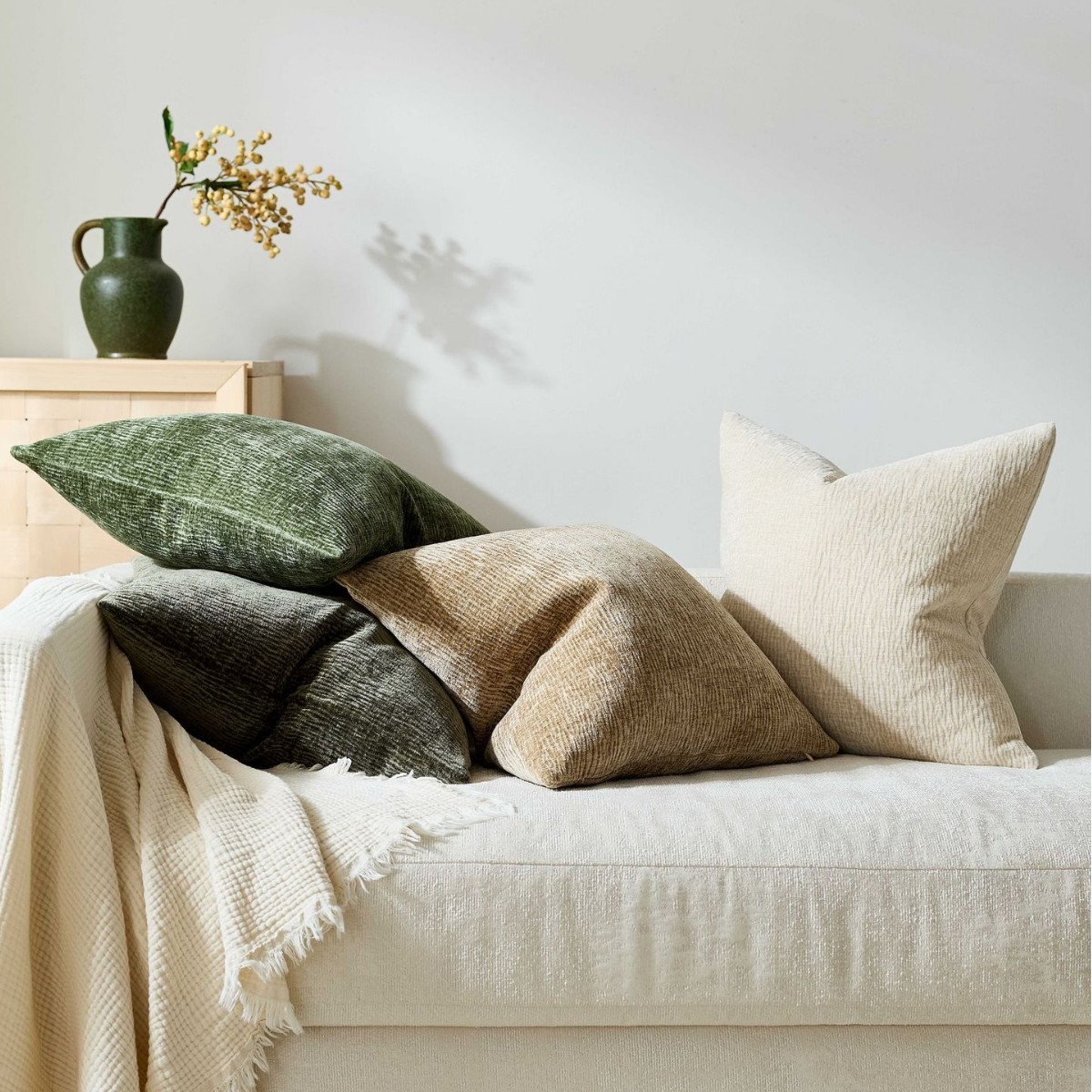 Textured Throw Natural - ปลอกหมอนอิงผ้าเชนิลล์ลายจีบเนื้อสัมผัสพิเศษ สีเอิร์ธโทนธรรมชาติ สำหรับโซฟา เตียง ตกแต่งห้องนั่งเล่น ขนาด