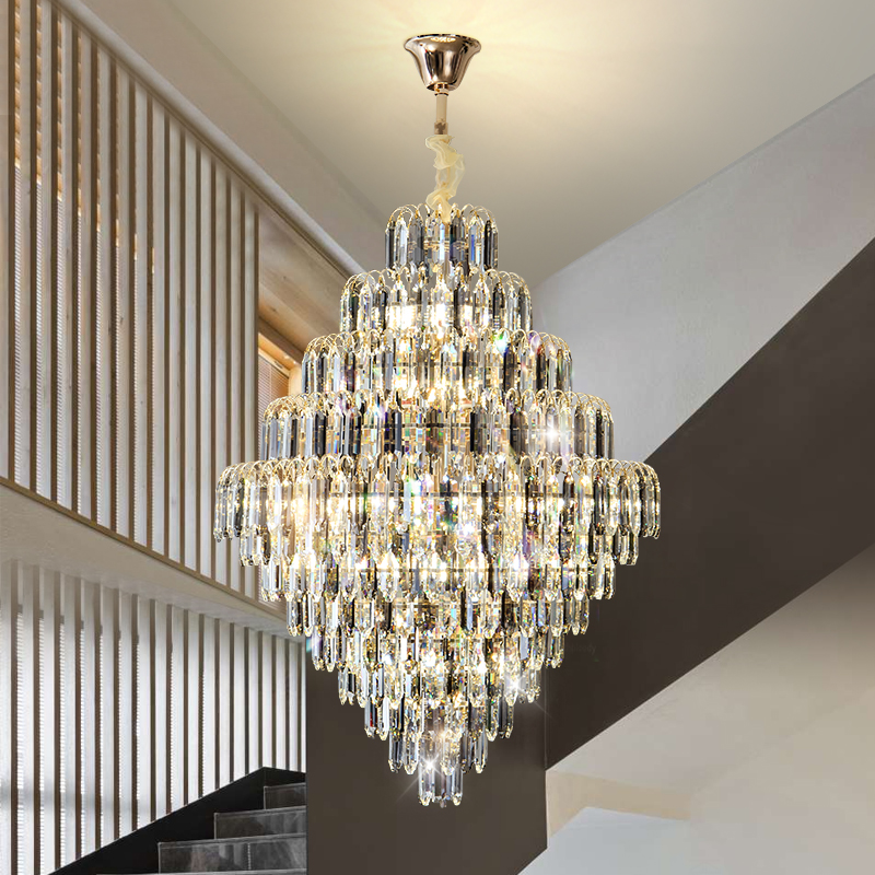 Interior Design Years Of Study - โคมไฟระย้าคริสตัลสำหรับตกแต่งภายในล็อบบี้โรงแรมหรูสไตล์โพสต์โมเดิร์น วิลล่า ห้องนั่งเล่น บันไดวน