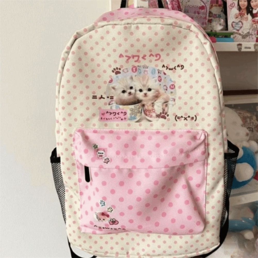 Interior Design Handbook - Kawaii Contrast สี Cat Dot กระเป๋าเป้สะพายหลัง
