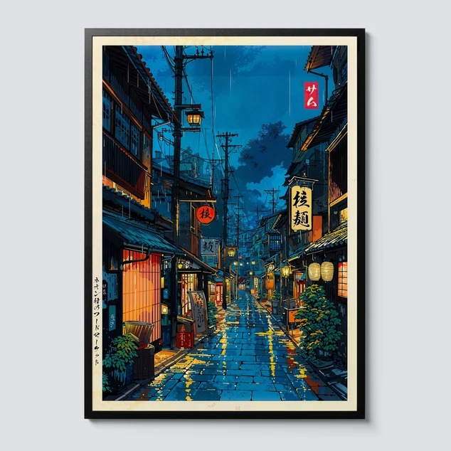Interior Design Poster - ภาพพิมพ์บนผ้าใบลายการ์ตูนร้านน้ำชาญี่ปุ่นโตเกียว ฉากคาเฟ่ริมถนนในเมืองสไตล์อนิเมะ โปสเตอร์ติดผนังสำหรับตกแต่งห้องนั่งเล่นสมัยใหม่ ของขวัญตกแต่งบ้าน