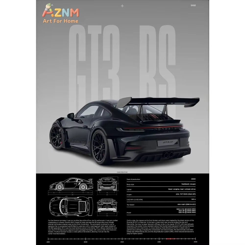 Interior Design Poster - 1 ชิ้นมินิมอลลิสต์ 911 GT3-RS 718 GT4