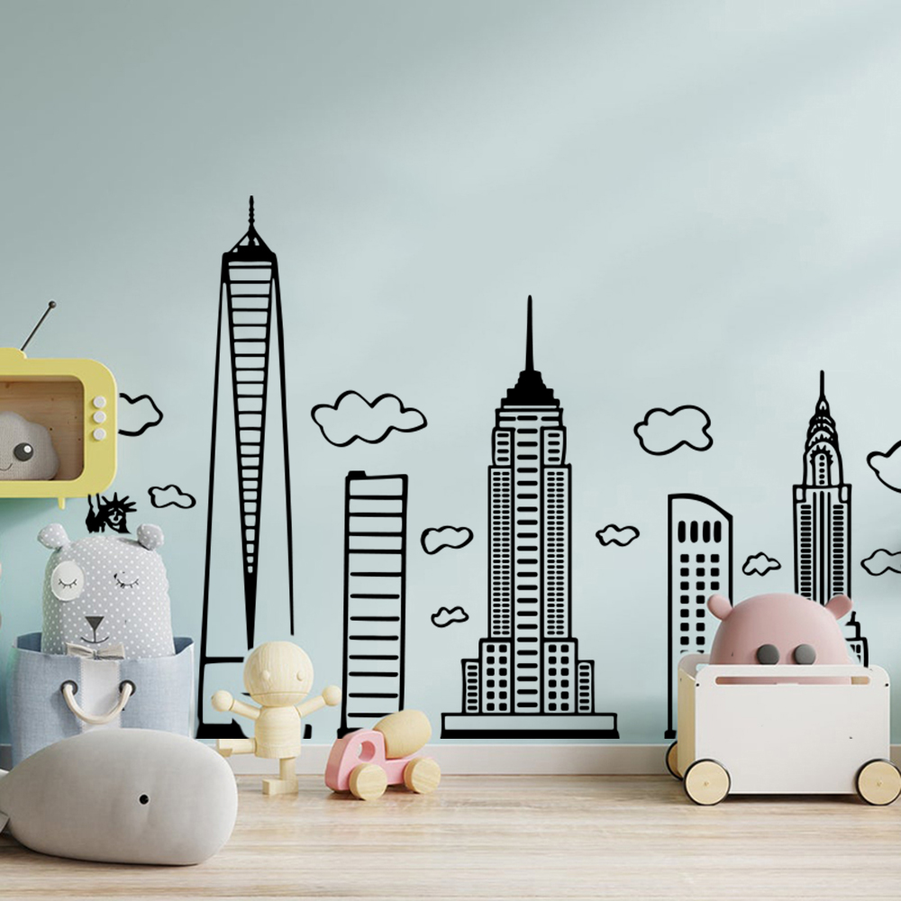 Interior Design Magazine - ขนาดใหญ่ Doodled New York City Skyline