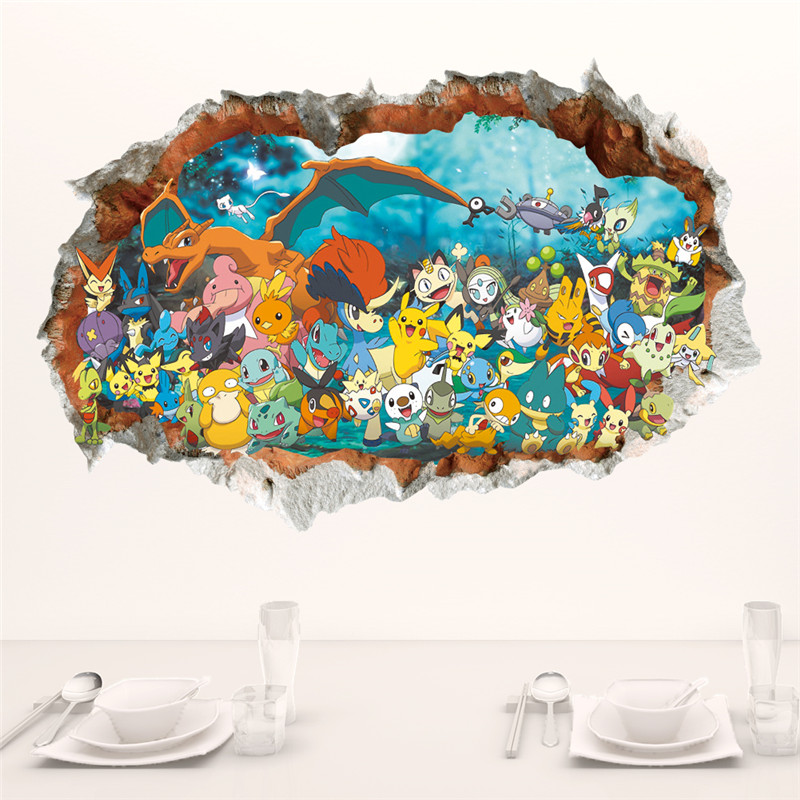 Interior Design Magazine - สติกเกอร์ติดผนังการ์ตูน Pokémon Pikachu สำหรับห้องเด็กของขวัญห้องรับแขกห้องนอนตกแต่งผนังเด็กสติ๊กเกอร์แปะประตูโปสเตอร์น่ารัก