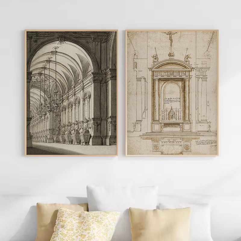 วินเทจภาพวาดร่างเรขาคณิตสถาปัต - Interior Design Poster บทวิจารณ์และราคา